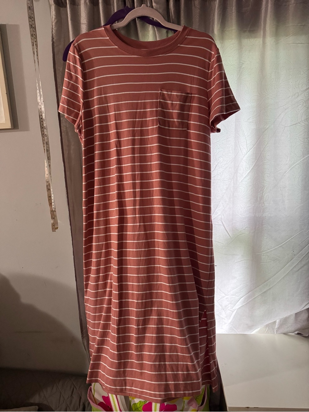 Classic Striped Pocket Men's Tee Dress - Rust/White